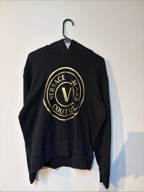 Versace Jeans Collection Black Hoodie with Gold Logo Crest